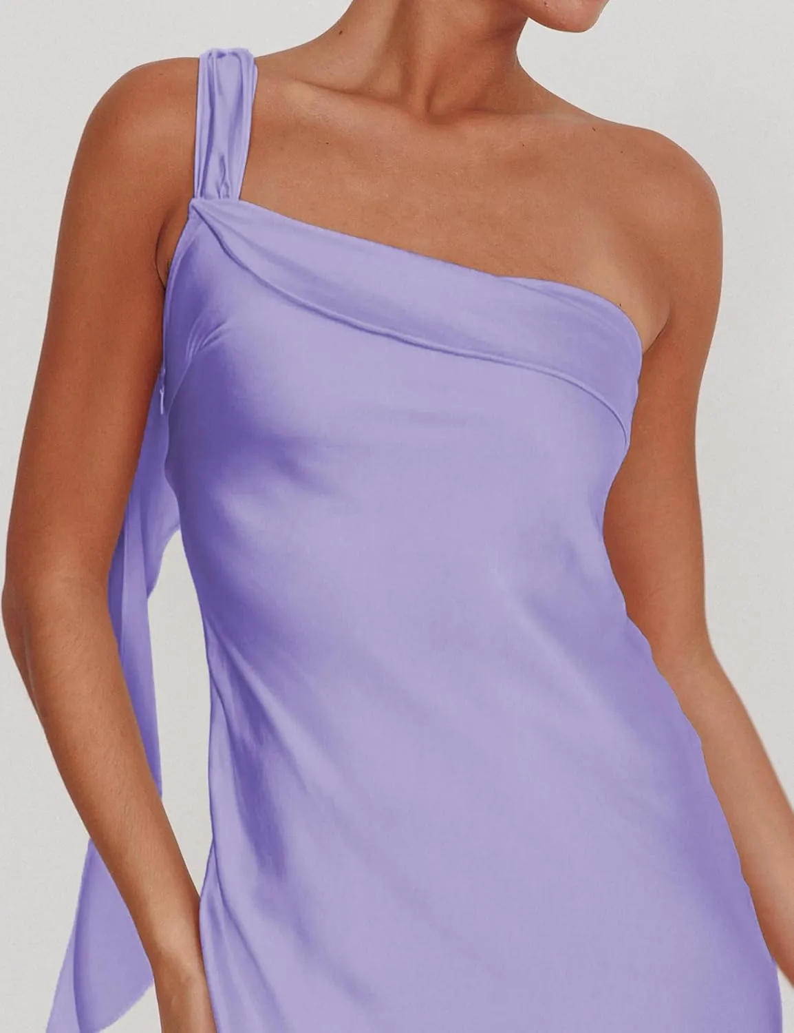 2025 Satin One Shoulder Maxi Dress for Women Summer Silk Formal Elegant Backless Ruffle Sleeveless Wedding Guest Dresses