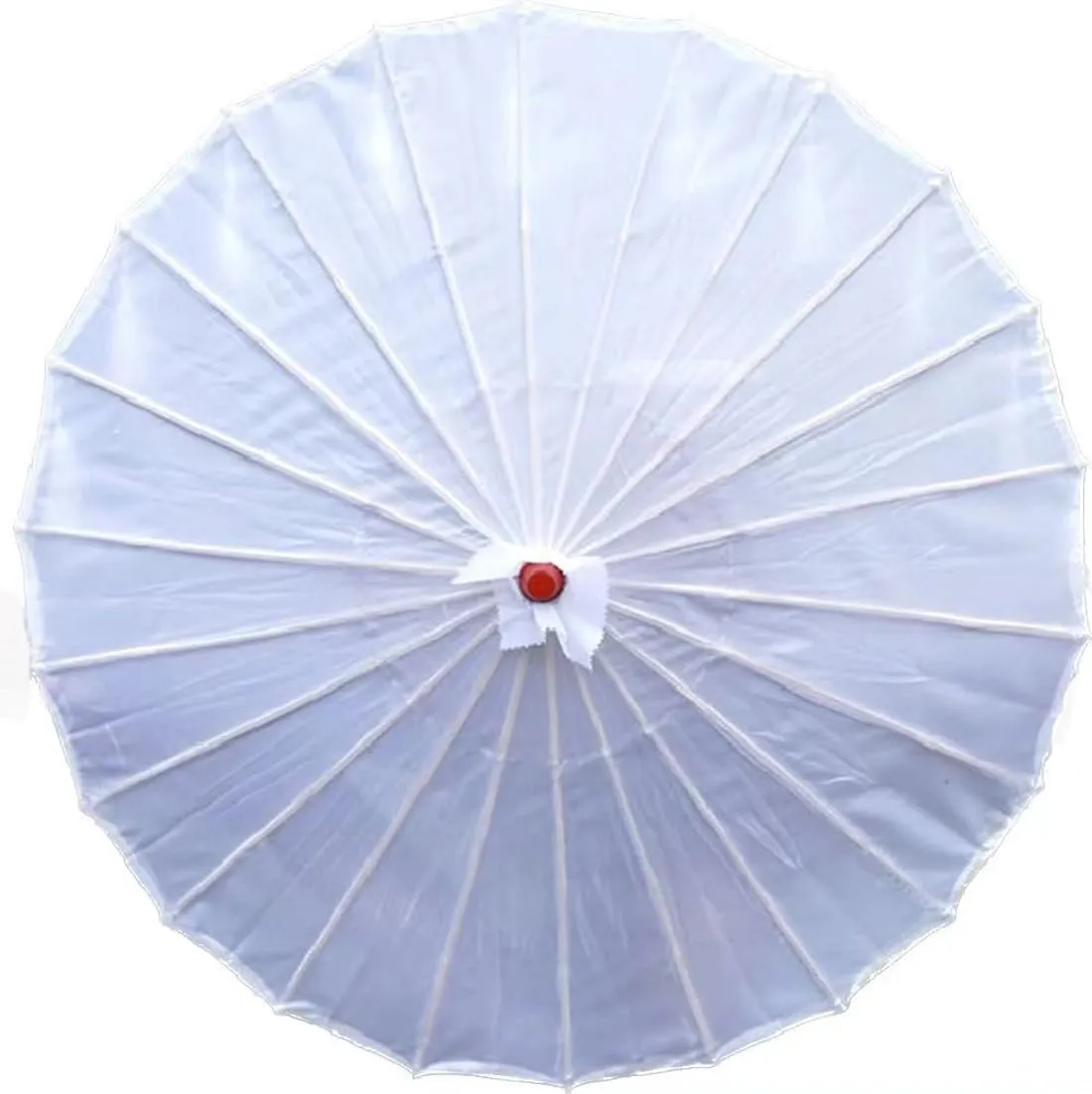 33" Handmade Oiled Parasol Bamboo Silk Umbrella Chinese Japanese Art, White Tassel