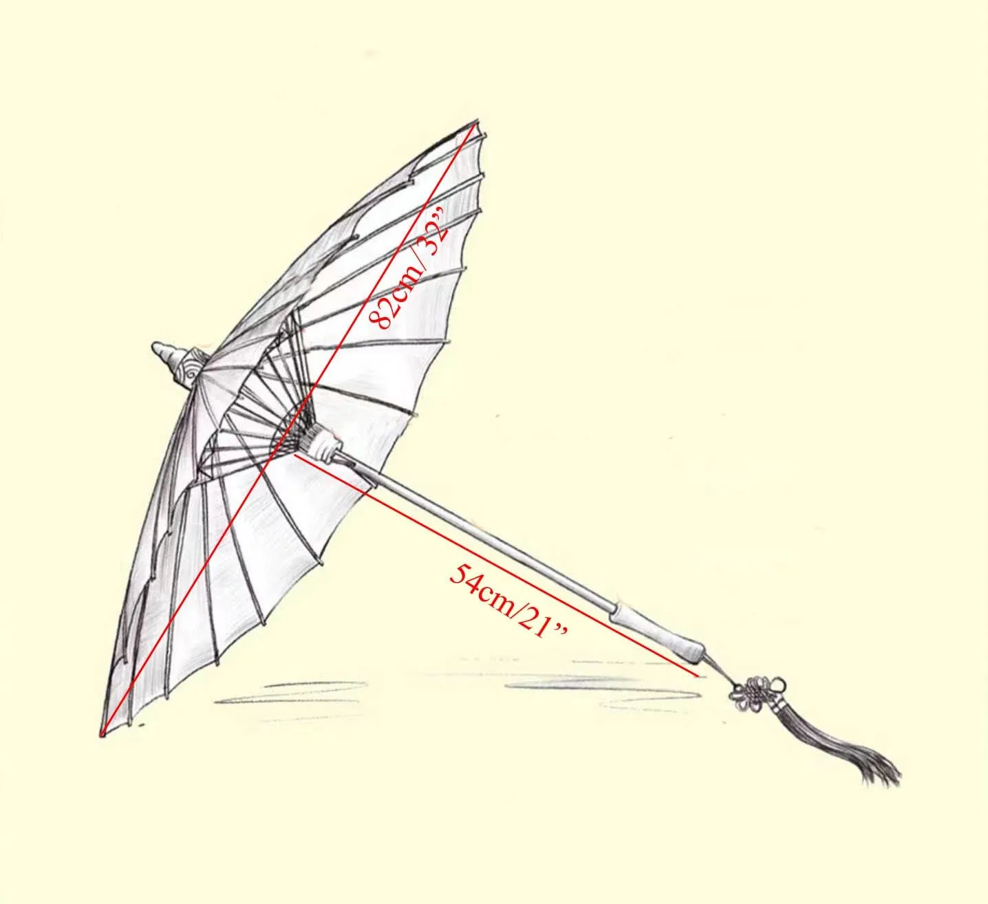 33" Handmade Oiled Parasol Bamboo Silk Umbrella Chinese Japanese Art, White Tassel