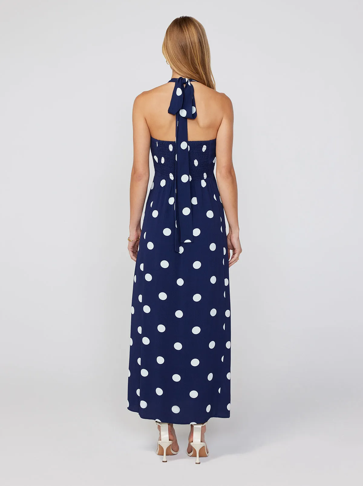 Anouk Navy Polka Dot Halterneck Dress