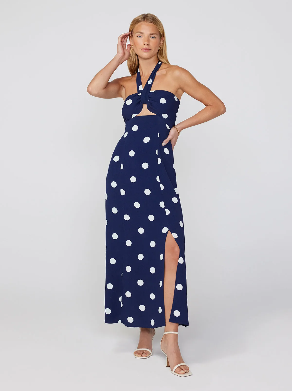Anouk Navy Polka Dot Halterneck Dress
