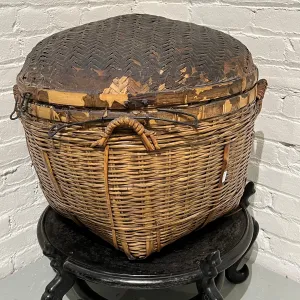 Antique Chinese Basket 19th Century Qing Hand Made Bamboo Storage Basket 22"L