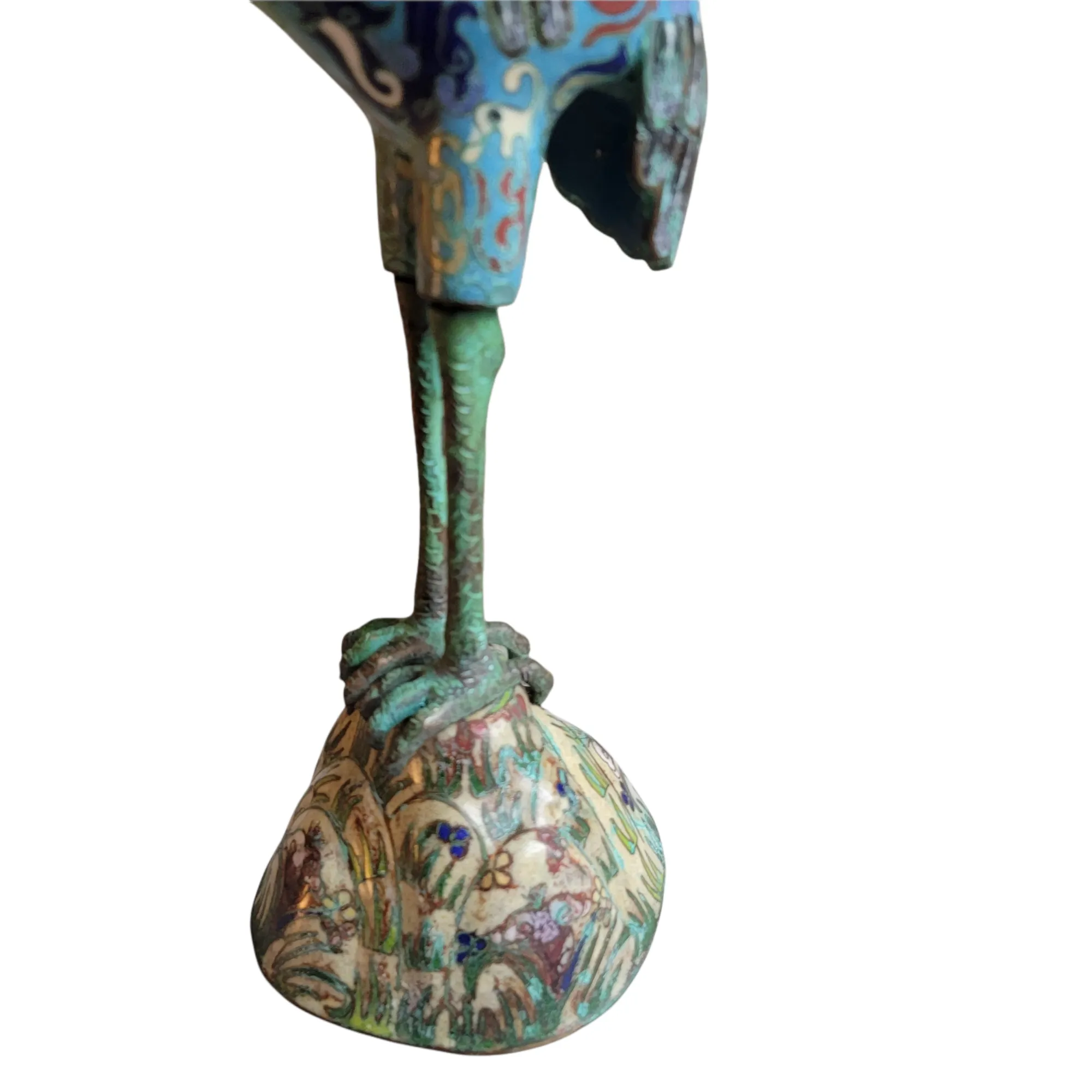 Antique Chinese Cloisonne Crane Candleholder