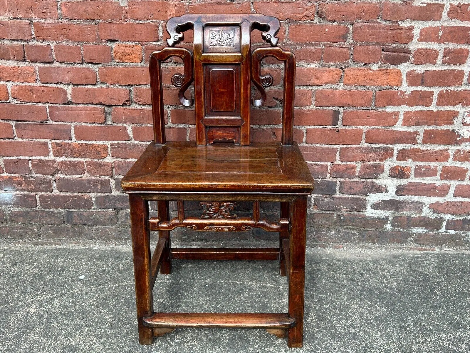 Antique Chinese Pair of 2 Qing Dynasty Side Chairs Late 1800's Yumu Elm Wood
