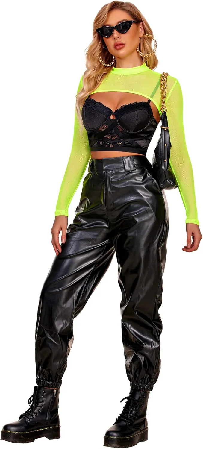 Avidlove Mesh Crop Tops for Women Mock Neck Long Sleeve Crop Top See Through Shirt Top Sexy Clubwear