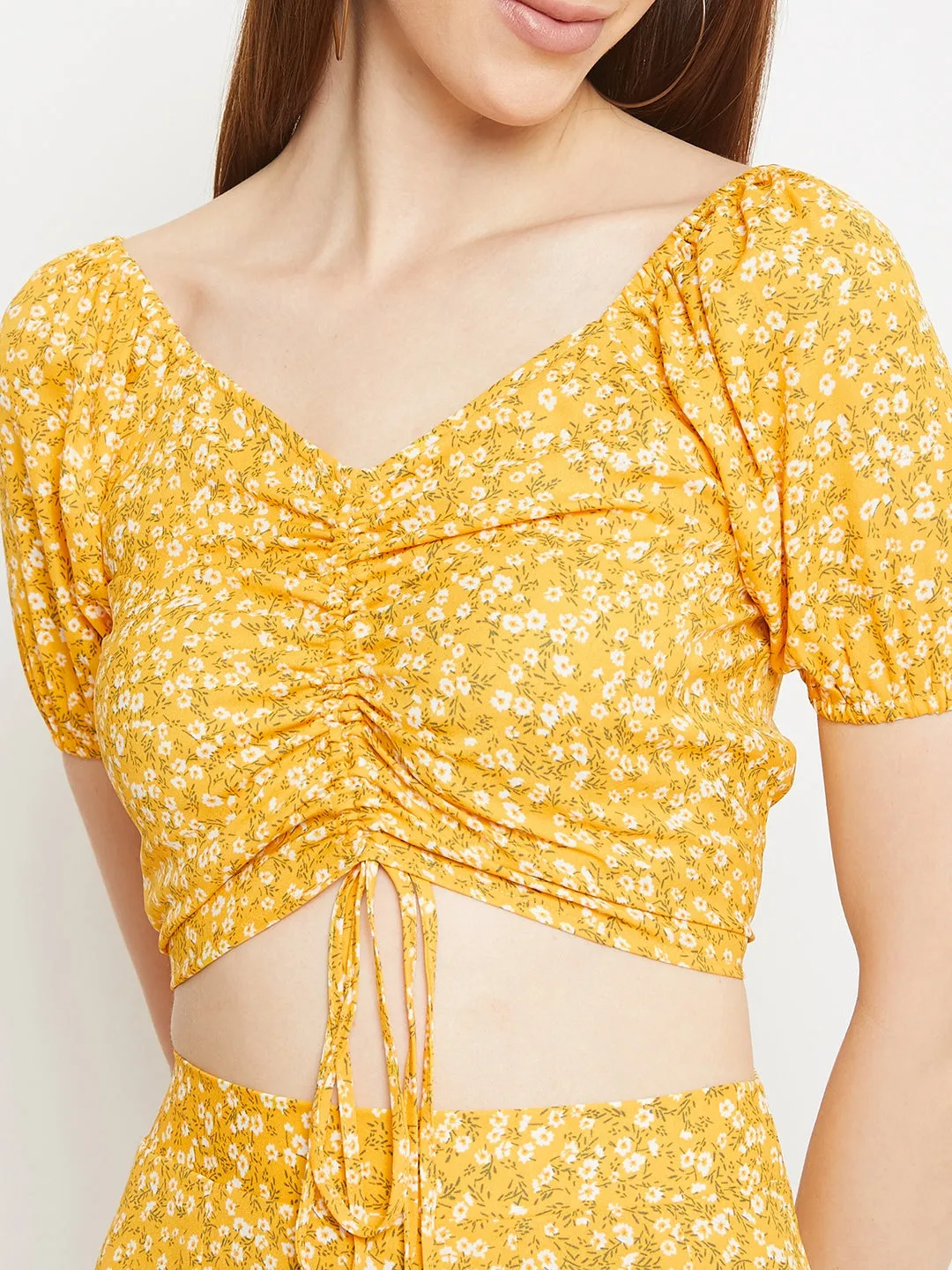 Berrylush Women Yellow Floral Printed V-Neck Co-Ordinate Maxi Dress