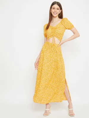 Berrylush Women Yellow Floral Printed V-Neck Co-Ordinate Maxi Dress