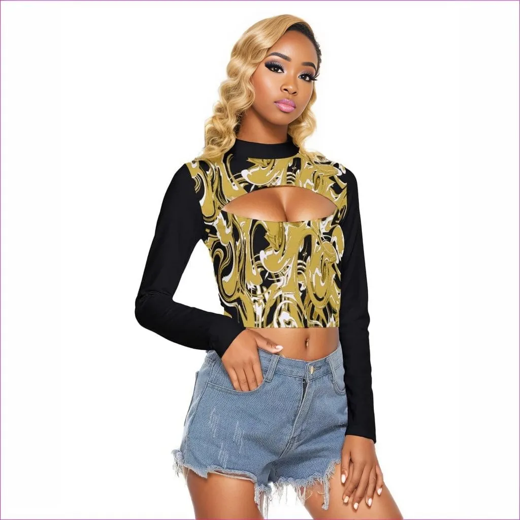 Black Ivy Distressed Womens Hollow Chest Keyhole Tight Crop Top