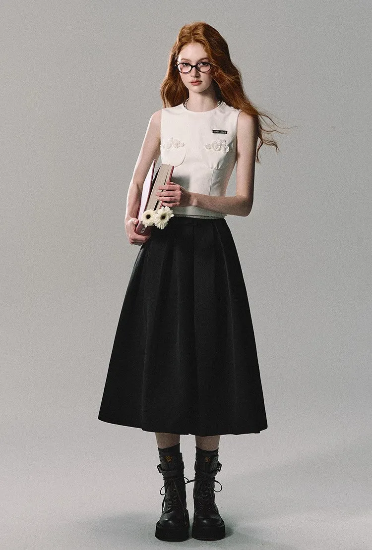 Black Pleated Midi Skirt
