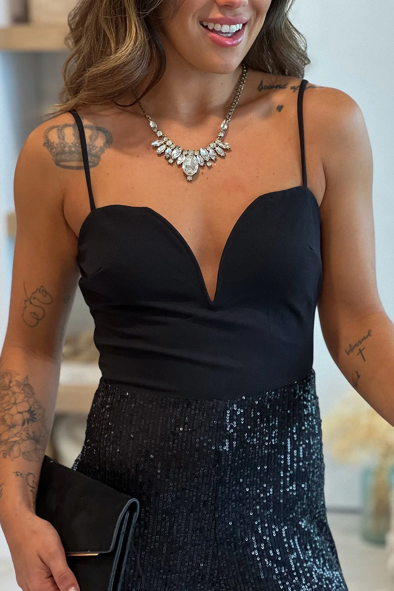 Black Sequined Bottom Jumpsuit