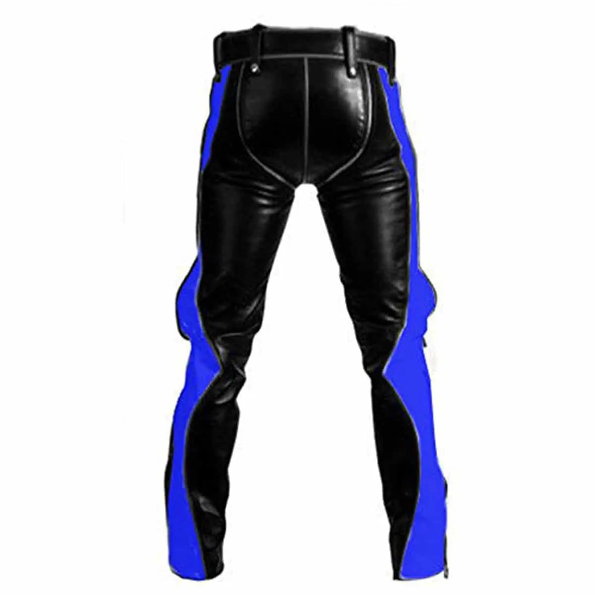 Black with Blue Stripes Leather Heavy Duty Bondage Pants Jeans - R2-BLU-BLK