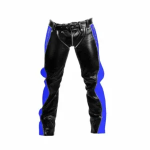 Black with Blue Stripes Leather Heavy Duty Bondage Pants Jeans - R2-BLU-BLK