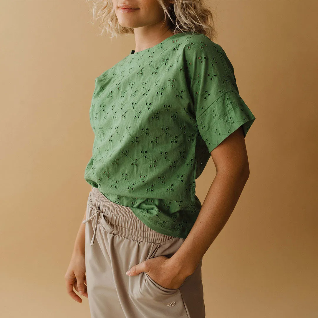 Boss Tee, Green Eyelet