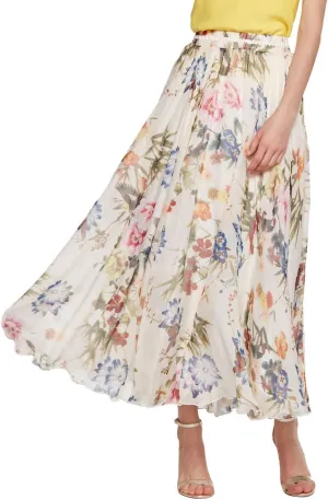 CHARTOU Women's Elegant Summer Full Length Boho Floral Print Pleated Chiffon Long Maxi Skirt Dress