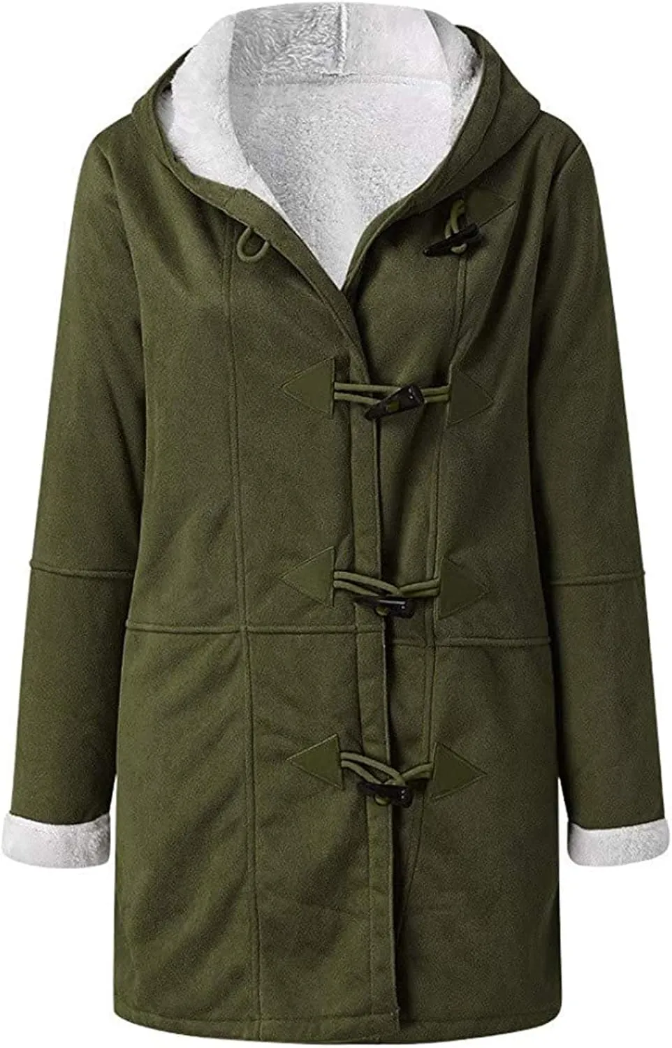 chouyatou Women's Winter Warm Sherpa Lined Suede Leather Longline Coat with Horn Buttons