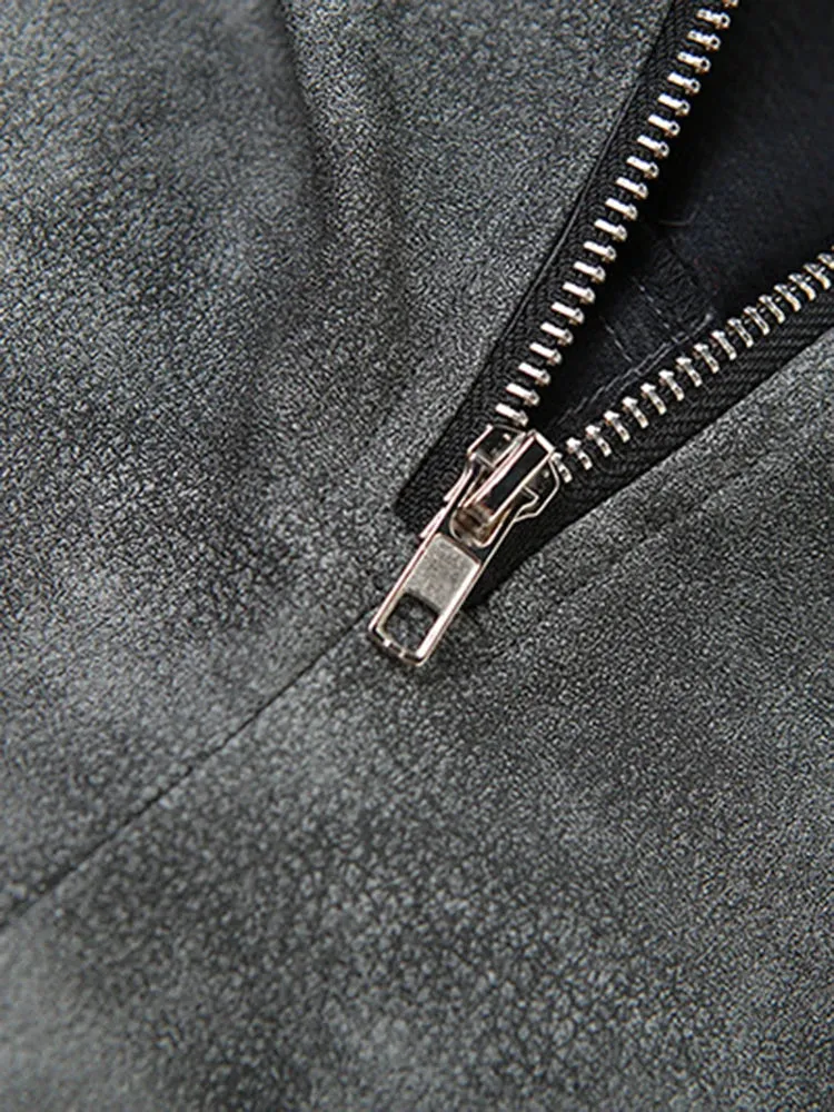 Colorblock Casual Loose Patchwork Leather Pants For Women High Waist Spliced Zipper Wide Leg Pant Female Fashion