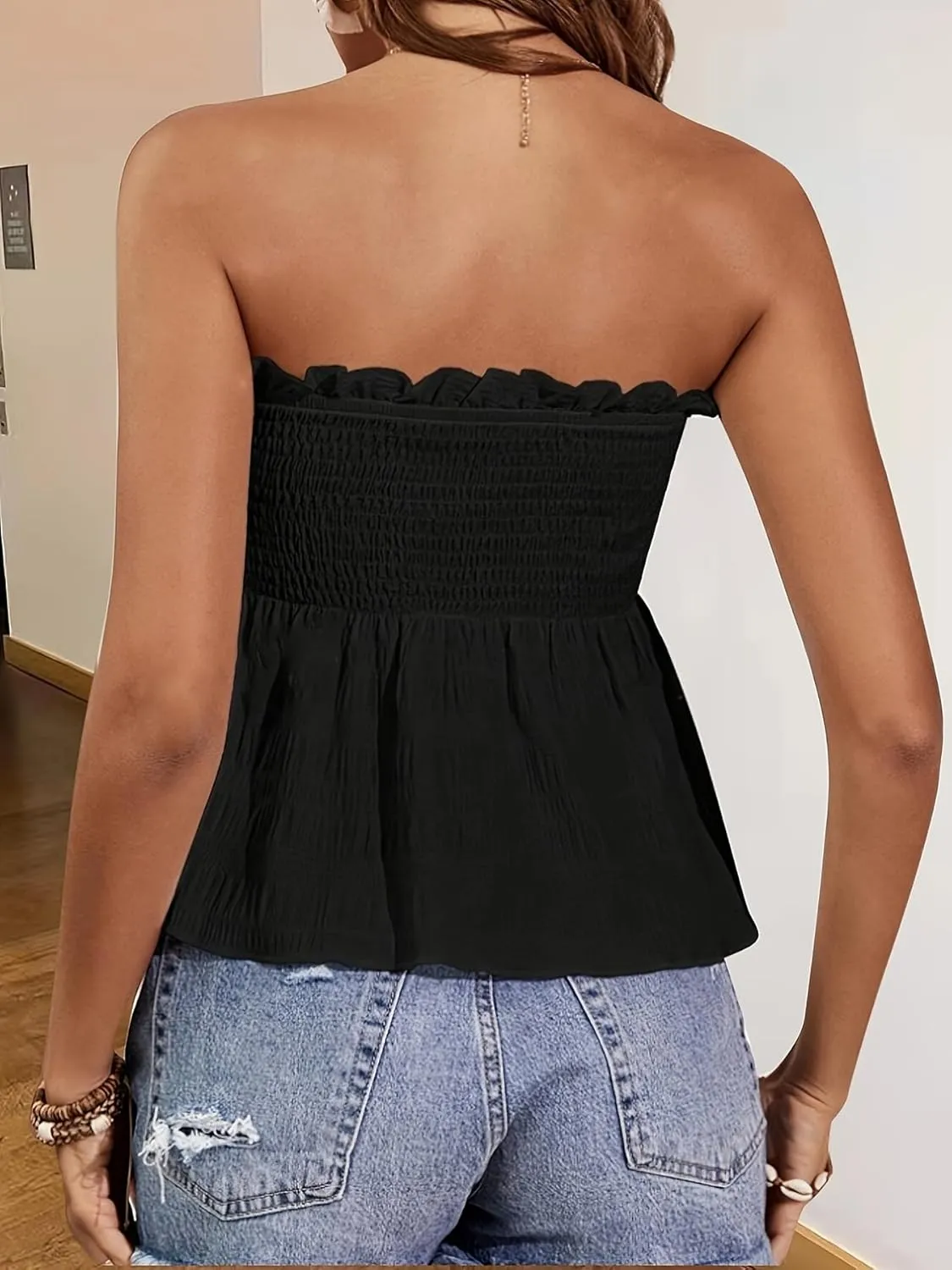 Coquette Bandeau Top Womens Tube Tops Y2k Strapless Top Sleeveless Croset Peplum Top Summer 2024