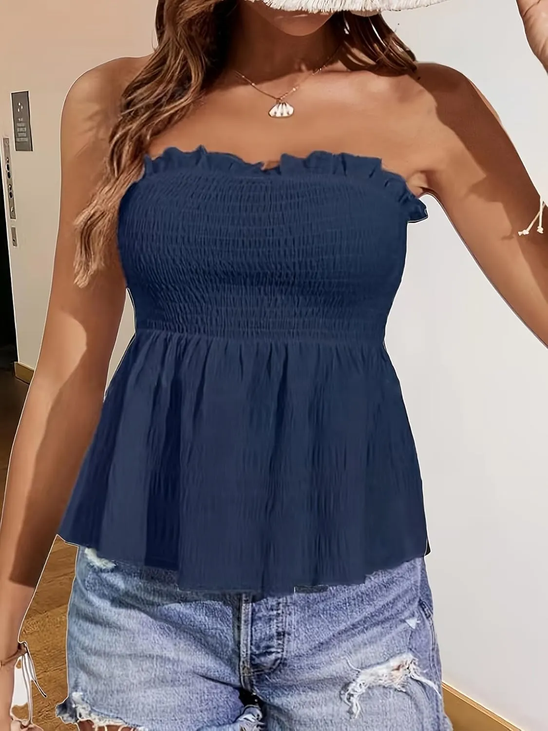 Coquette Bandeau Top Womens Tube Tops Y2k Strapless Top Sleeveless Croset Peplum Top Summer 2024