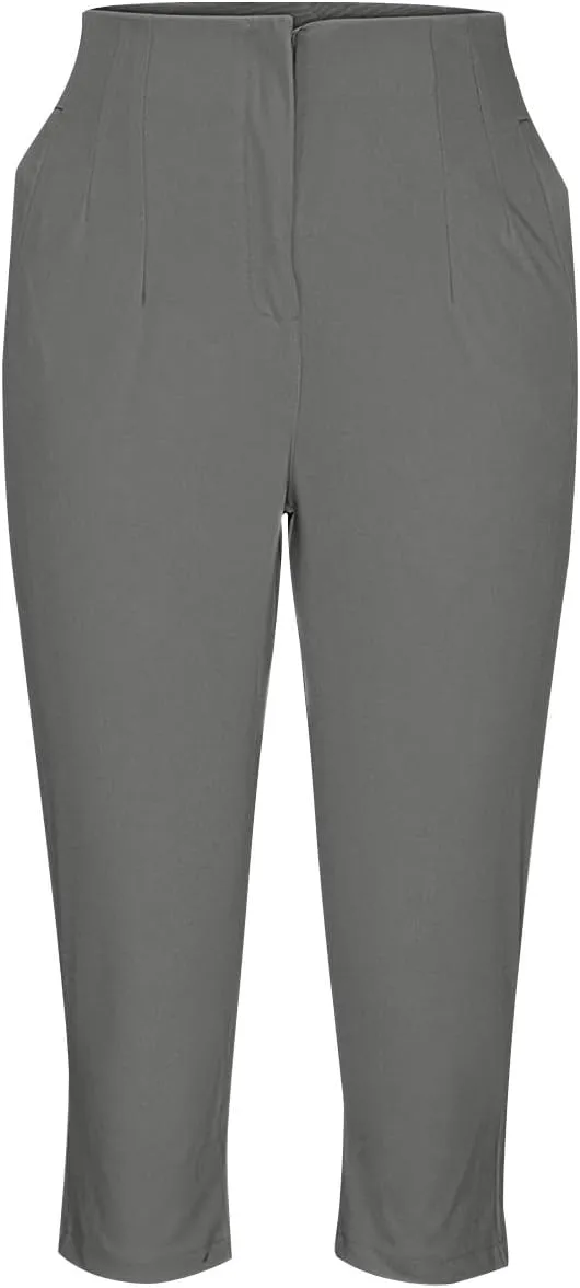 Cropped Pants for Women High Waisted Pull On Dress Capri Pants Slim Straight Leg Stretchy Waist Capris Trousers Pants