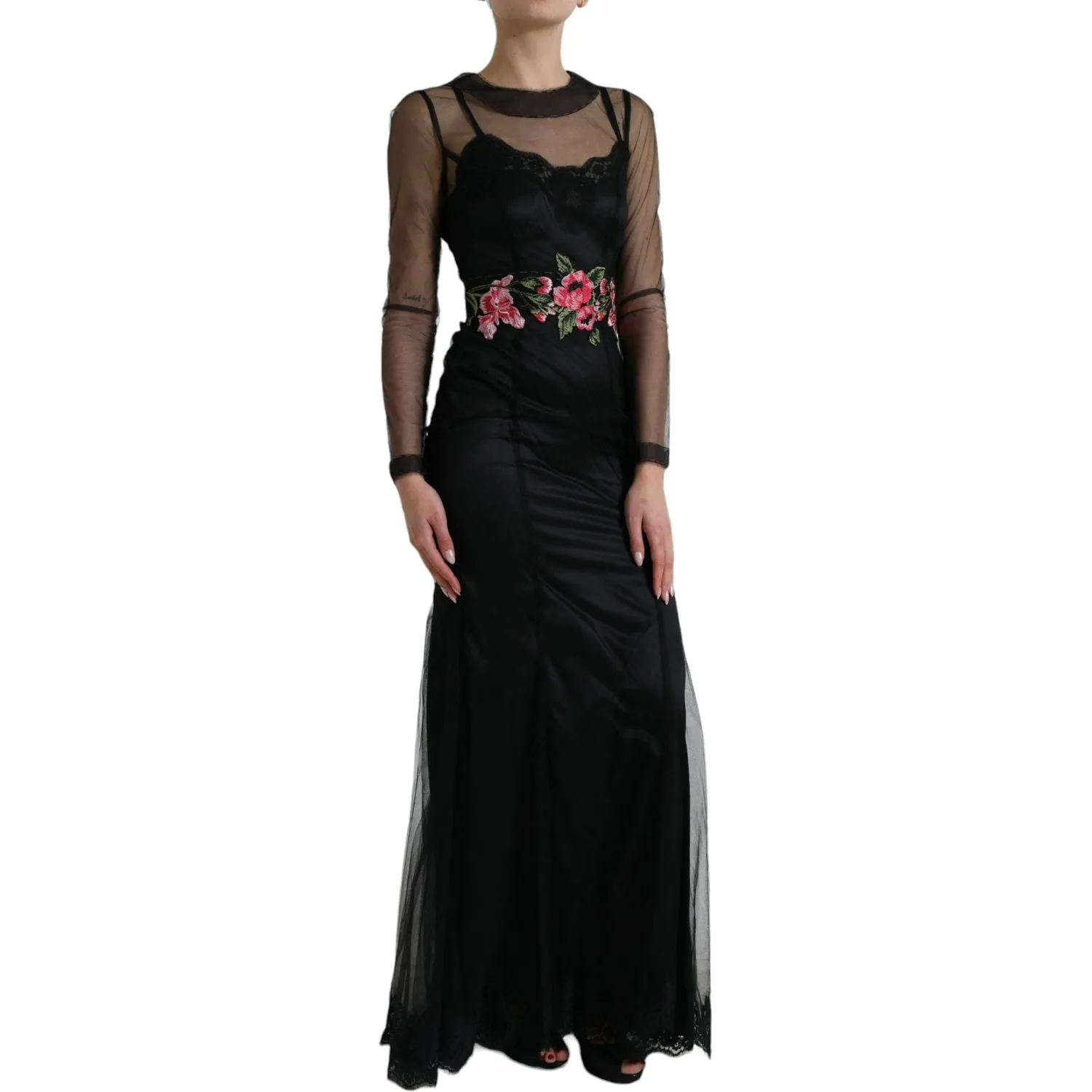 Dolce & Gabbana Floral Embroidery Tulle Long Evening Dress