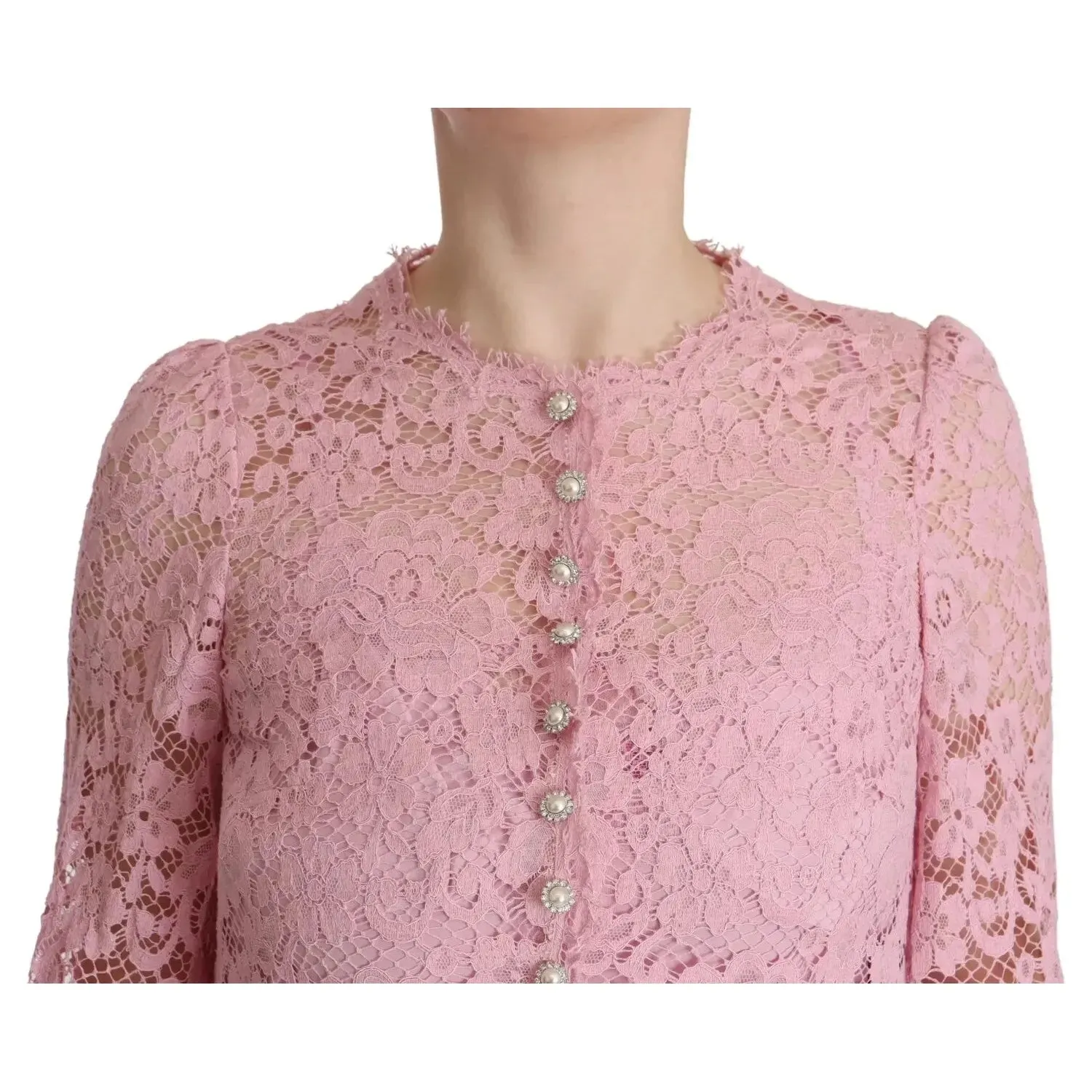 Dolce & Gabbana Shift Lilac Lace Feathers Long Sleeves Dress