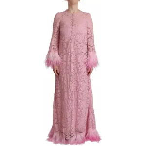 Dolce & Gabbana Shift Lilac Lace Feathers Long Sleeves Dress