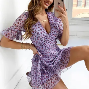 Dunnmall Lavender Ruffle Mini Dress
