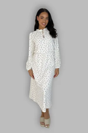 Elegant Tie Up  Mock Neck Chiffon Heart Print Long Dress