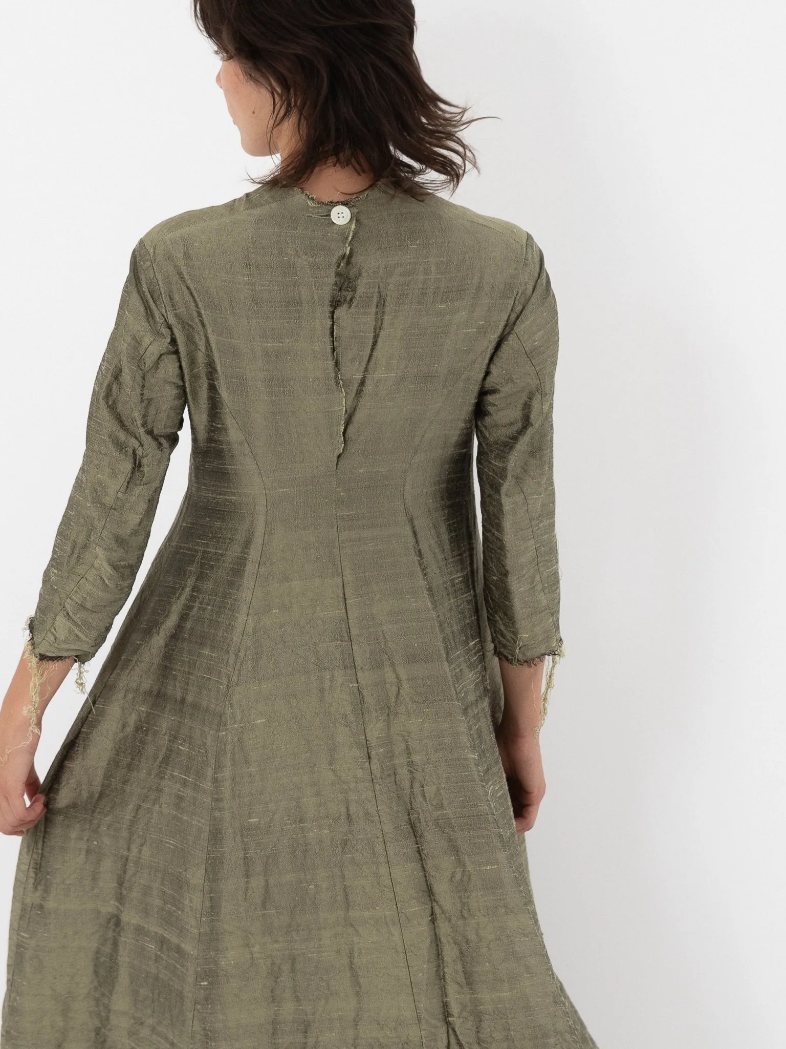 Elena Dawson House Dress, Olive Silk Dupioni