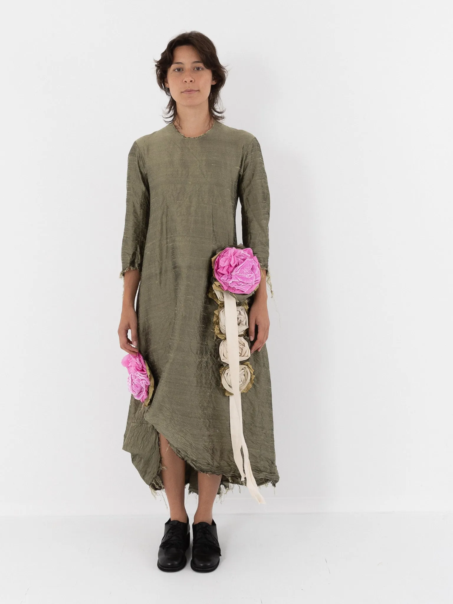 Elena Dawson House Dress, Olive Silk Dupioni