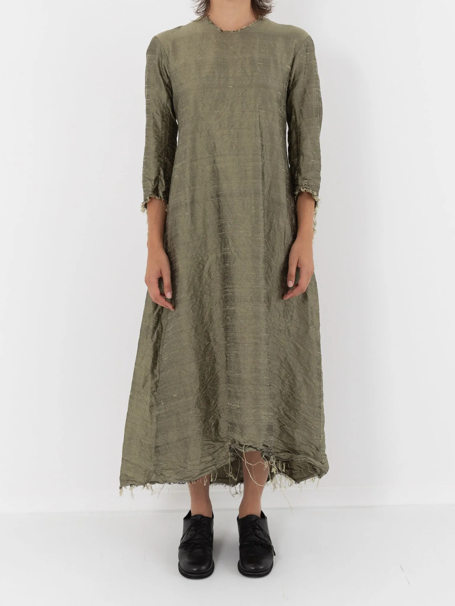 Elena Dawson House Dress, Olive Silk Dupioni