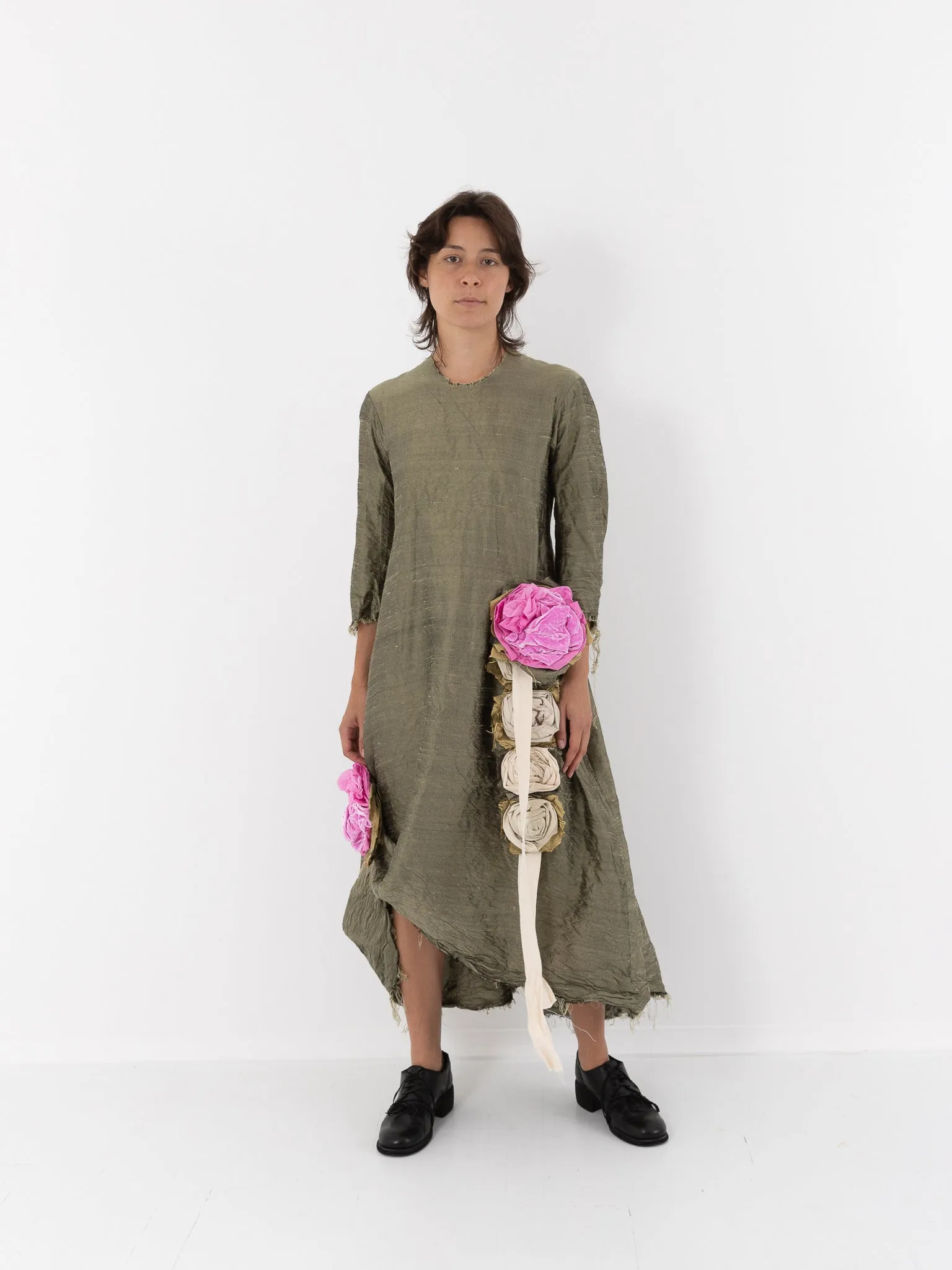 Elena Dawson House Dress, Olive Silk Dupioni