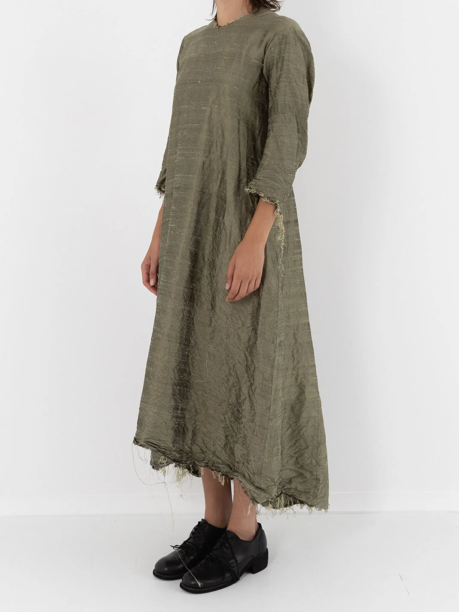 Elena Dawson House Dress, Olive Silk Dupioni