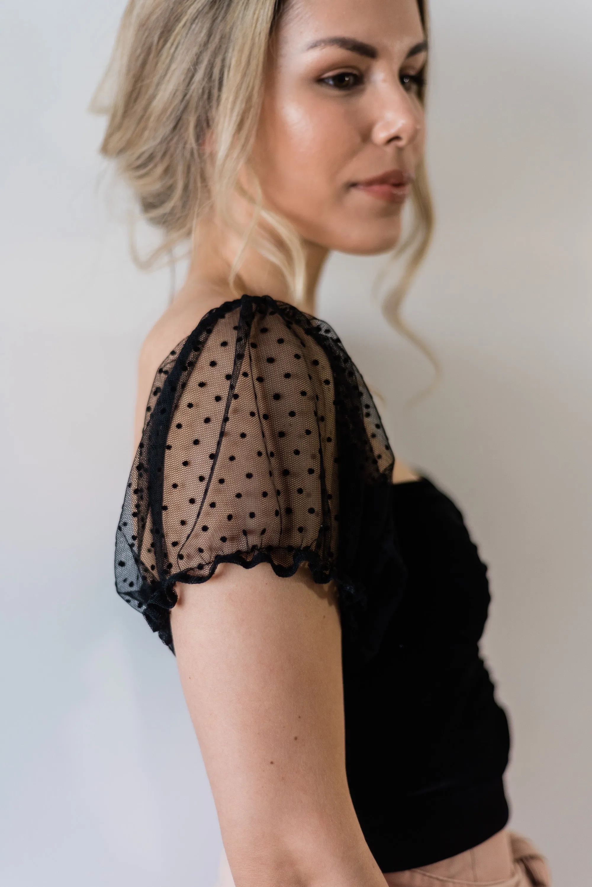 Ella Polka Dot Puff Sleeve Crop