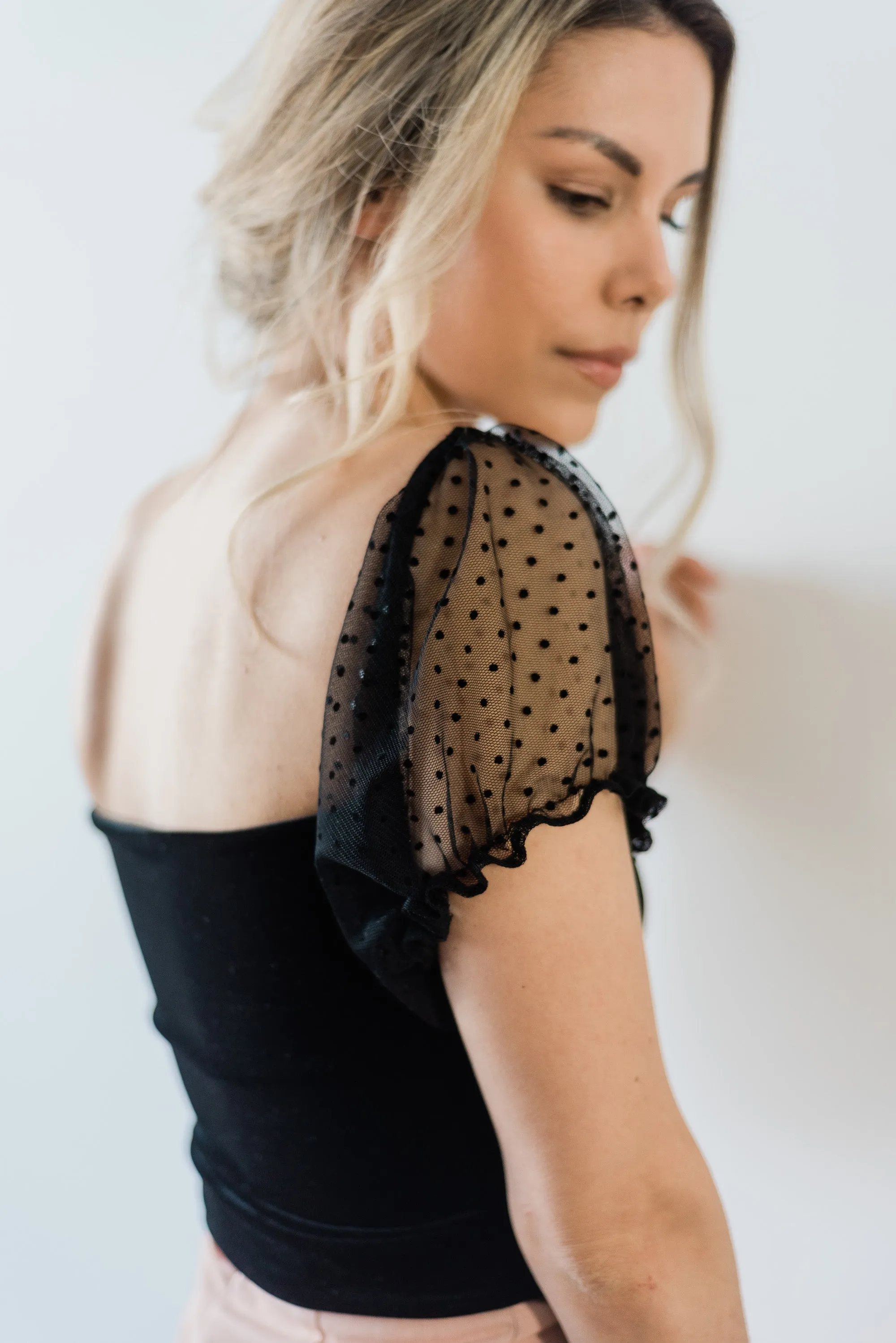 Ella Polka Dot Puff Sleeve Crop