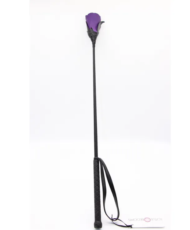 Enchanted Leather Rose Tipped Crop in Purple