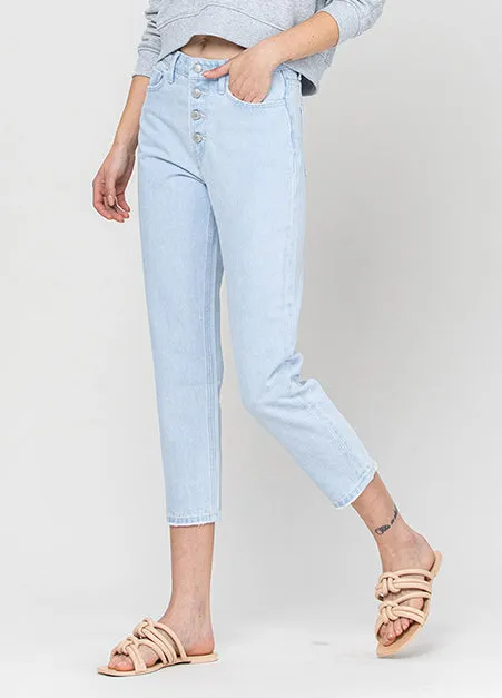 Exposed Button Mom Jeans