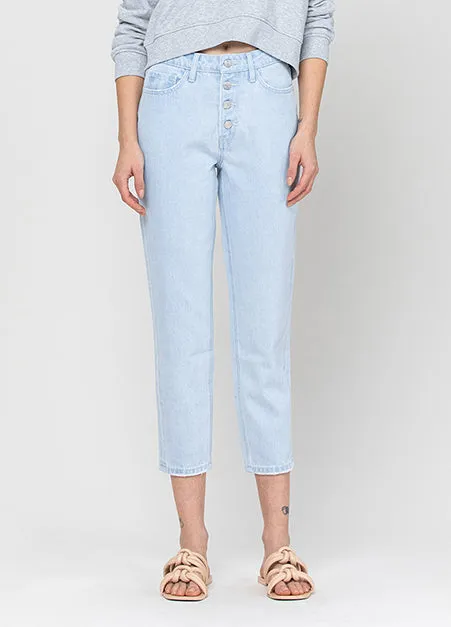 Exposed Button Mom Jeans