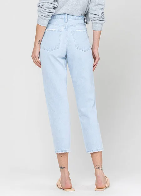 Exposed Button Mom Jeans
