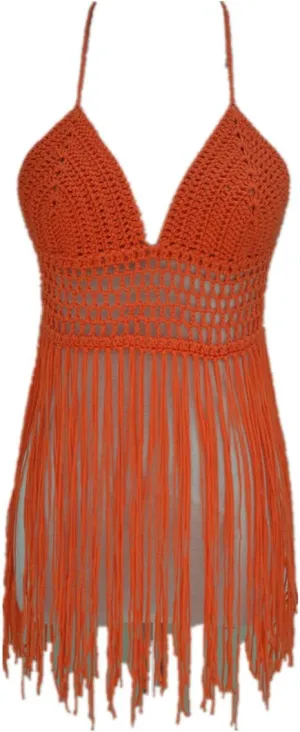Fringe Bikini Halter Crop Top Handmade Crochet Swimsuit Summer Beachwear