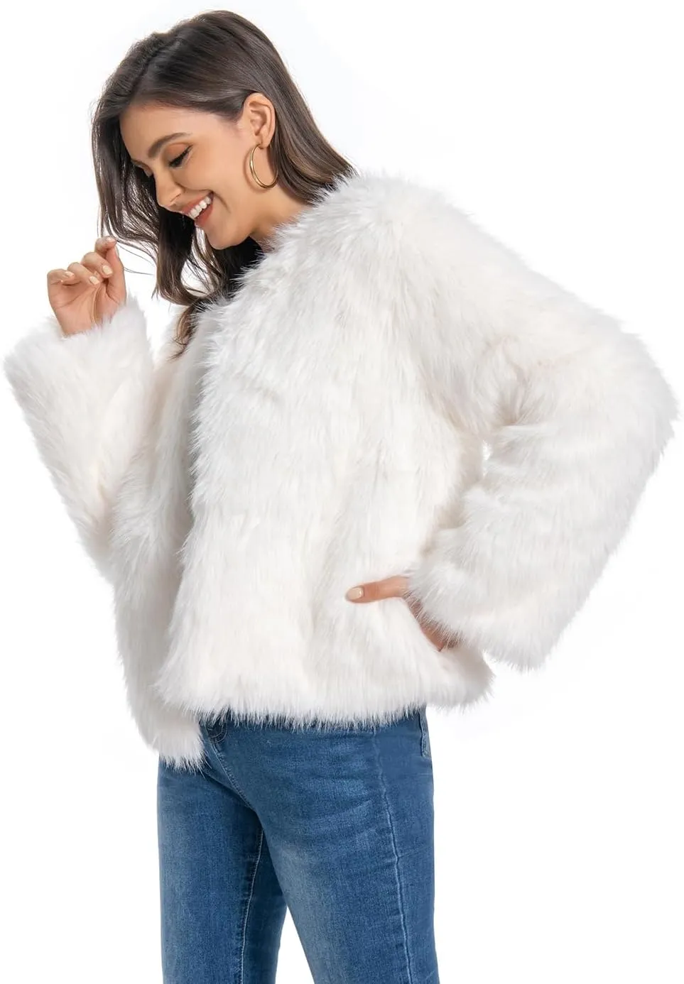 Fur Coat for Women,Faux Furry Long Sleeve Cropped Fluffy Jacket Shaggy Warm Winter Outerwear