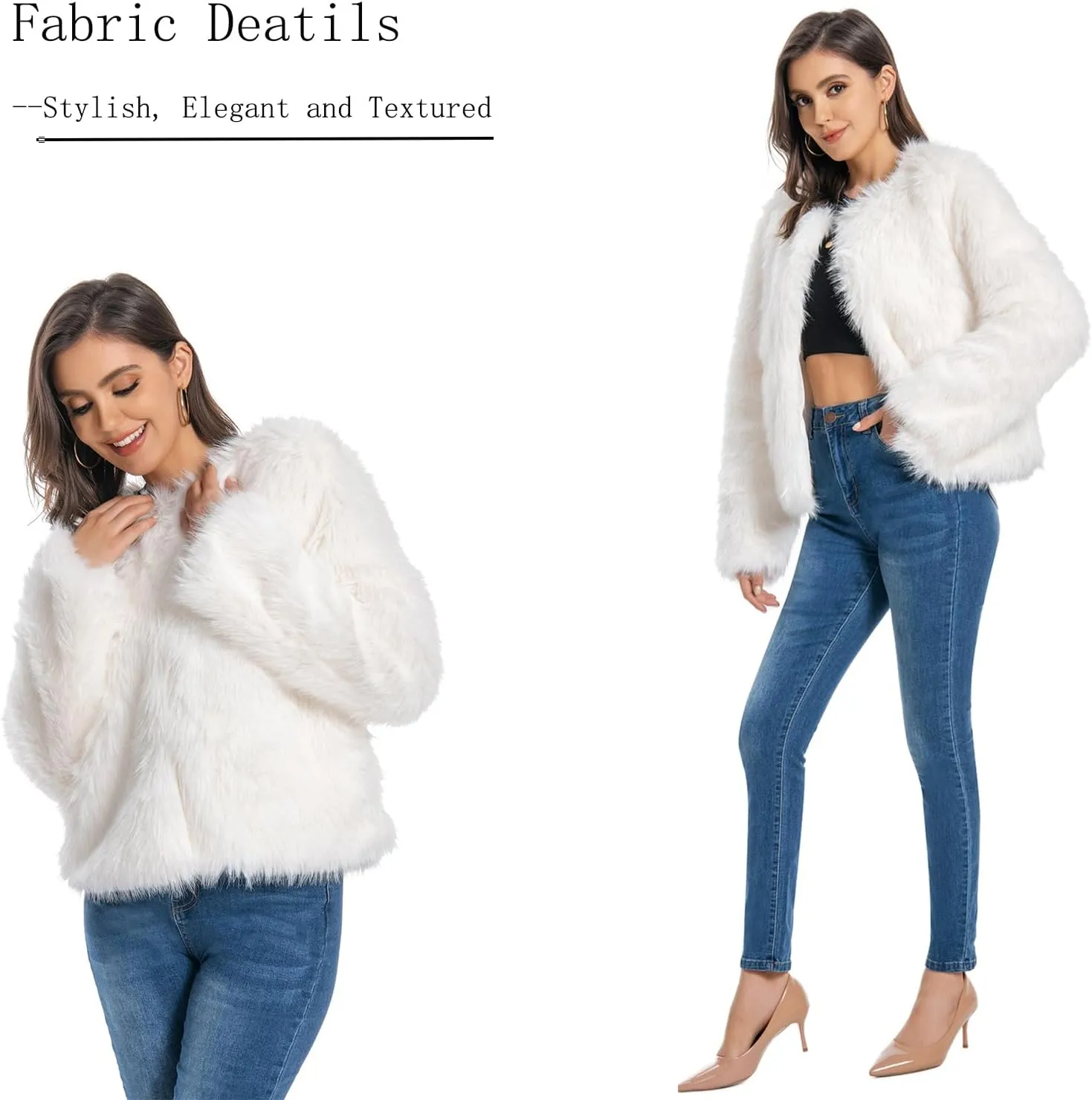 Fur Coat for Women,Faux Furry Long Sleeve Cropped Fluffy Jacket Shaggy Warm Winter Outerwear