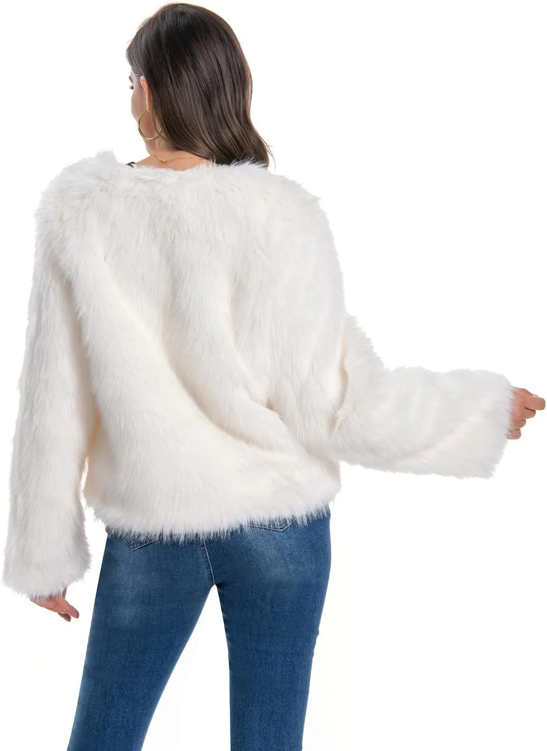 Fur Coat for Women,Faux Furry Long Sleeve Cropped Fluffy Jacket Shaggy Warm Winter Outerwear
