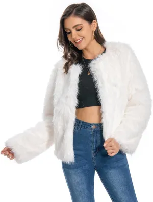Fur Coat for Women,Faux Furry Long Sleeve Cropped Fluffy Jacket Shaggy Warm Winter Outerwear