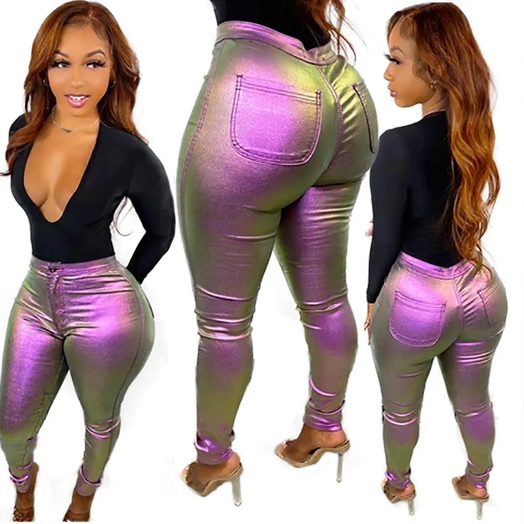 Gradient Skinny Pencil Faux Leather Pants