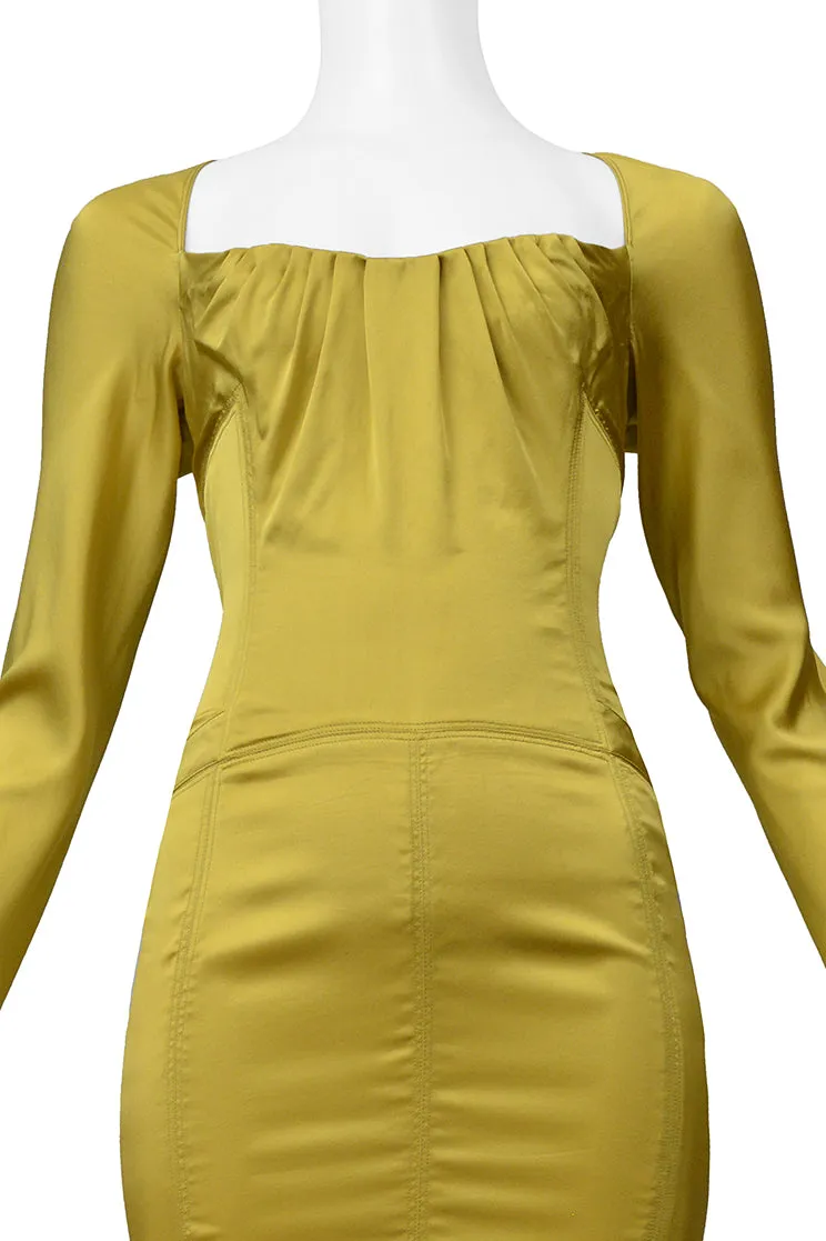GUCCI BY TOM FORD MUSTARD YELLOW SATIN CORSET DRESS 2003