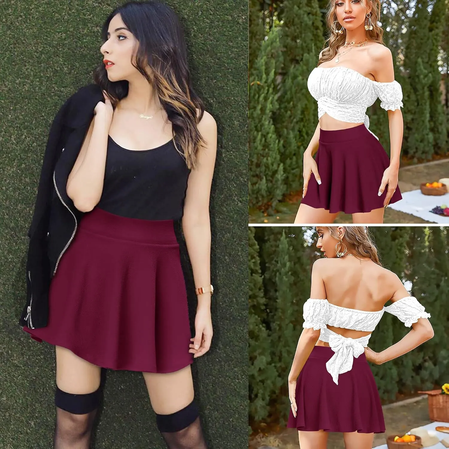High Waisted Pleated Skirts for Women Skater Tennis Skirt with Shorts Pockets Mini A-Line Skirt