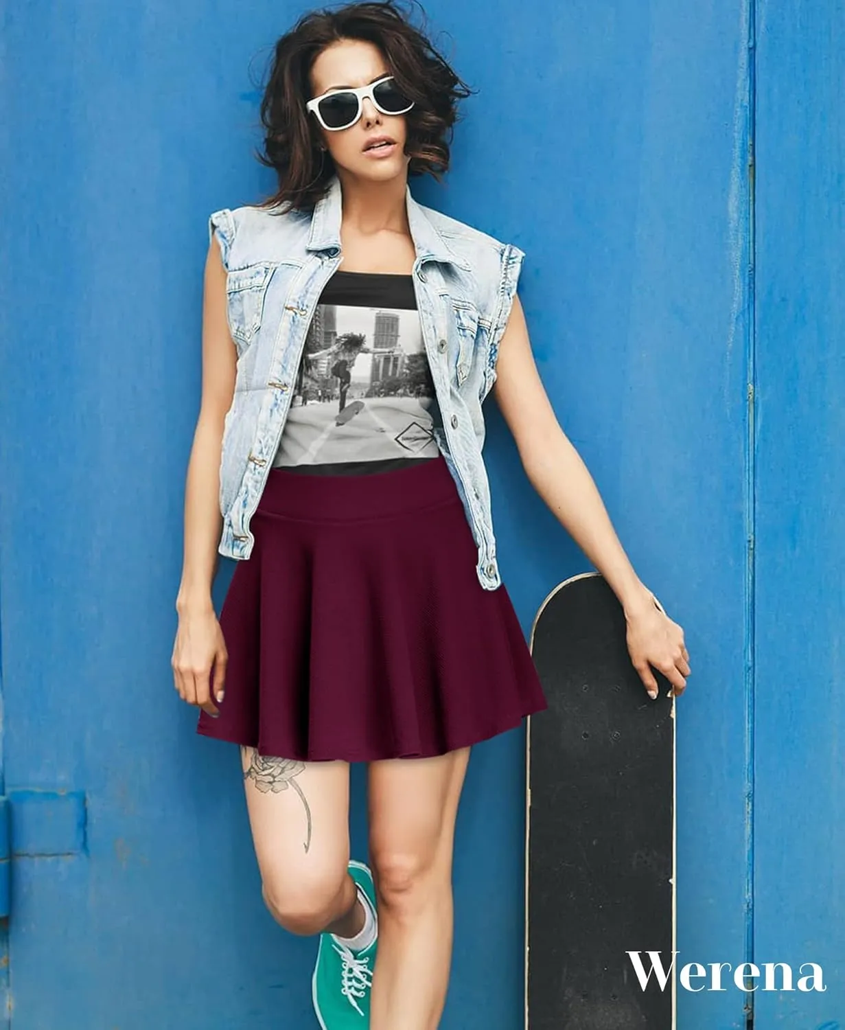 High Waisted Pleated Skirts for Women Skater Tennis Skirt with Shorts Pockets Mini A-Line Skirt