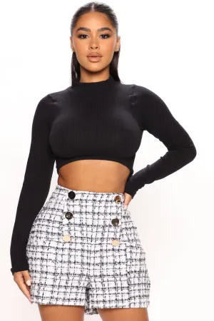 Hug Me Tight Mock Neck Crop Top - Black