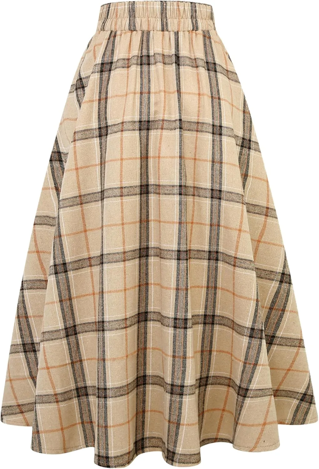 IDEALSANXUN Womens Plaid Skirts Fall Winter High Waisted A Line Long Pleated Maxi Skirt with Pockets